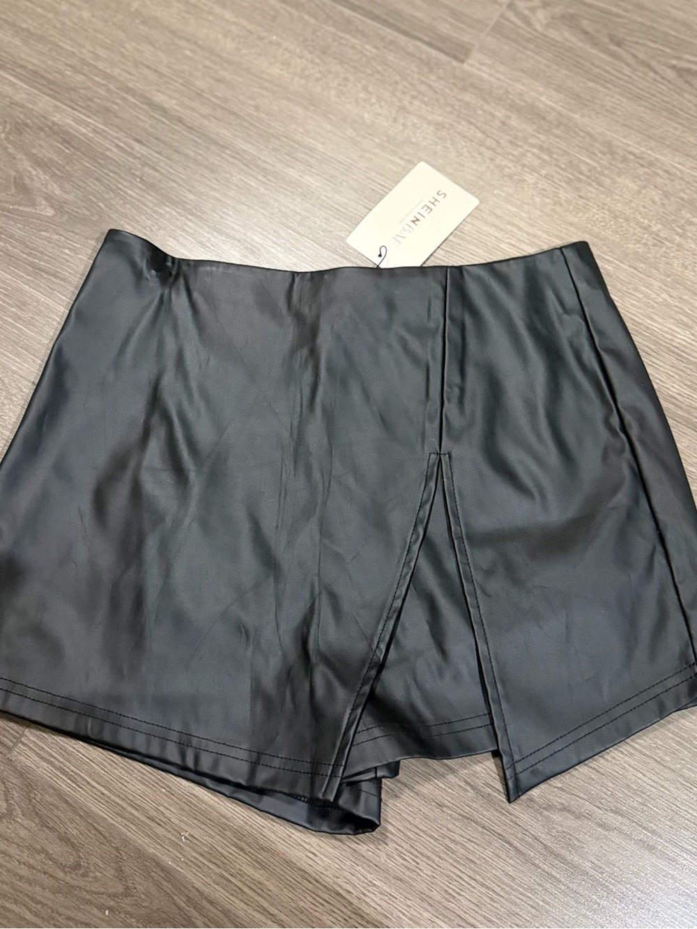 SHEIN BAE Black Faux Leather Skort with Front Slit